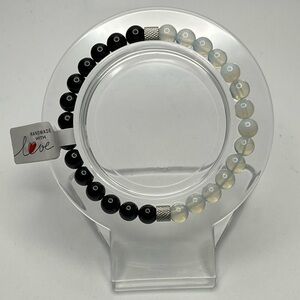 3/$40 NWOT Handmade White Opal and Black Tourmaline Bracelet